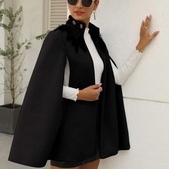 Classic Grey Open Front Feather Trim Cape Jacket - Picture 4 of 11